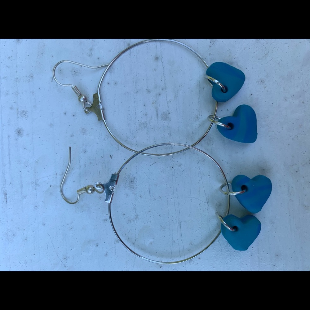 Handmade Polymer Clay Hoop Heart Earrings - Picture 3 of 3